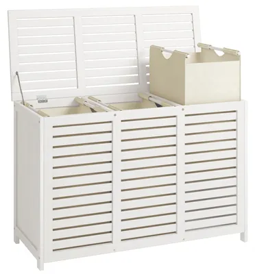Image de Grand panier à linge avec 3 compartiments et couvercle, 150 litres