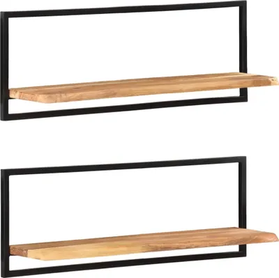 Zdjęcie produktu dla Półki Ścienne, 2 Szt, 100X24X35 Cm, Lite Drewno Akacjowe I Stal Lumarko!