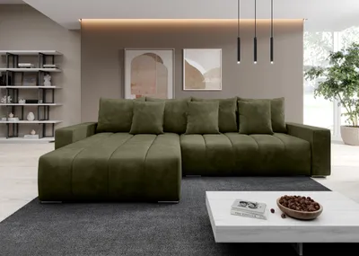 Produktbild von FurMeb24 ECKSOFA NAVO mit Schlaffunktion und bettkasten 278 x 178 cm FLASCHENGRÜN - linke Seite