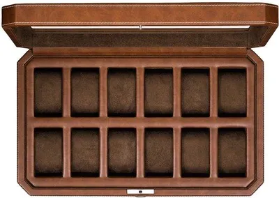 Image de Organiseur en cuir pour montres-bracelets, 12 compartiments, présentoir, boîte de rangement pour hommes avec grand couvercle en verre (noir/gris)