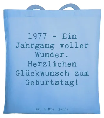 Produktbild von Mr. & Mrs. Panda Einkaufstasche Spruch 1977 Geburtstag Wunder - Sky Blue - Geschenk, Tasche, Tote Bag, Geschenkideen, Glückwunsch, Geburtsjahr, Geburtstagsgeschenk, Uni