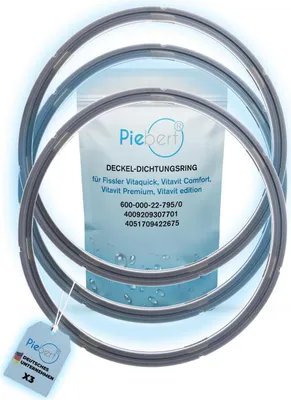 Produktbild von Piebert Deckel-Dichtungsring, Silikon, grau, 3er Set für Fissler Schnellkochtöpfe Vitaquick, Vitavit Comfort, Vitavit Premium, Vitavit Edition, 22 cm Innendurchmesser, 24,5 cm Außendurchmesser, ersetzt 600-000-22-795, 600-300-00-205, Modell 39156