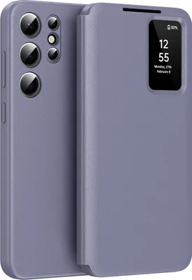 Obrázek produktu pro Kožené flipové pouzdro pro Samsung Galaxy S25 Ultra, obal s funkcí Smart View okna a přihrádkou na karty Fialová