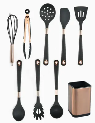 Produktbild von Silikon-Küchenhelfer-Set, antihaftbeschichtet, Kochutensilien, Löffel, Spatel, Schöpfkelle, Schneebesen, Küchenhelfer, verschiedene Farben, 9-teilig