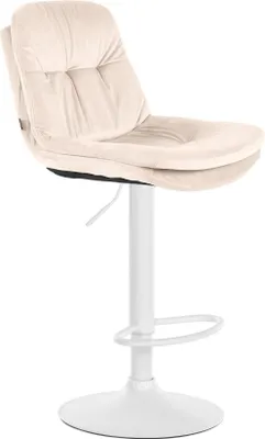 Immagine prodotto di Sgabello da bar selezionato in velluto - Sgabello - Elevato comfort di seduta e regolabile | Colore: Crema | Materiale base: Metallo bianco opaco