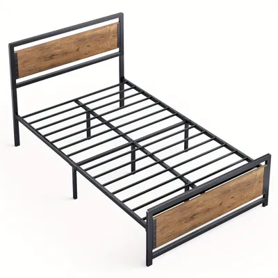 Image de Cadre de lit – Sommier de lit – Lit plateforme – Lit simple – Métal et bois – 120x200 cm