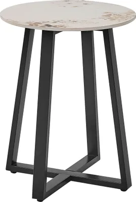 Produktbild von BELIANI Beistelltisch Schwarz u. Weiß Metall Marmor Optik Rund Modernes Design Elegant für Wohnzimmer Schlafzimmer Flur