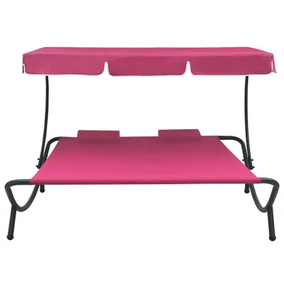 Image de vidaXL Chaise longue avec toit solaire et coussin Rose