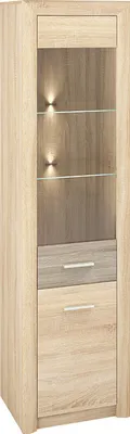 Produktbild von Vitrine Mesquite 04, Farbe: Sonoma Eiche hell / Sonoma Eiche Trüffel - Abmessungen: 199 x 54 x 40 cm (H x B x T), mit 2 Türen und 5 Fächern