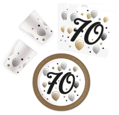Produktbild von Geburtstag Milestone Happy Birthday 70 Party-Set mit 36 Teilen und 23 cm Tellern