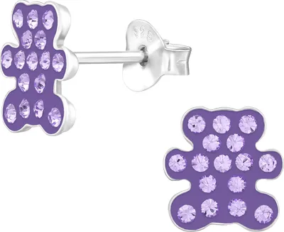 Produktbild von Ohrringe Ohrstecker 925 Sterling Silber Teddybär mit Kristallen Farbe - Lila