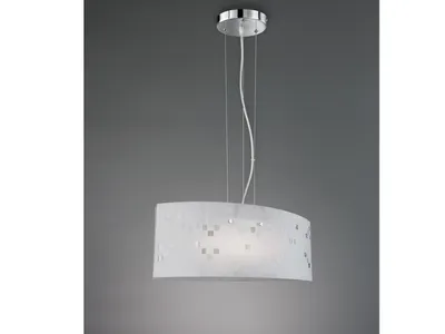 Produktbild von Design Hängelampe chrom mit Glaslampenschirm satiniert in weiß/grau, 50x20cm