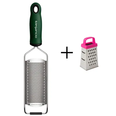 Produktbild von Elegancio Edelstahl Käsereibe GRÜN Multireibe feine Parmesanreibe Ingwerreibe Zitronenreibe Handreibe Küchenreibe Zitronen Zester + gratis Mini Reibe