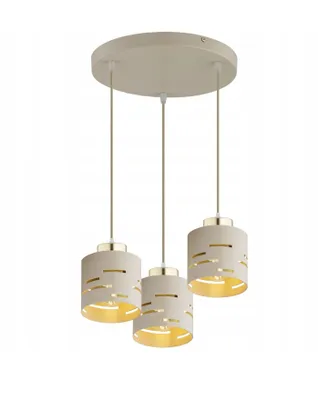 Produktbild von FKL DESIGN Home Deco Deckenlampe Deckenleuchte 3-flammig E27 Metall Lampenshirm Lampe aus Serie (Beige, N910-ER3)