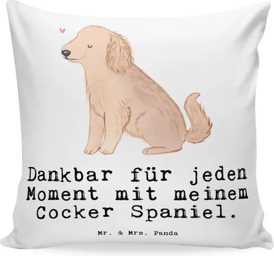 Produktbild von Mr. & Mrs. Panda Deko Kissen Cocker Spaniel Moment - Weiß - Geschenk, kuschelkissen 40x40, Zierkissen, Polster, Englische Cockerspaniel, bedruckt