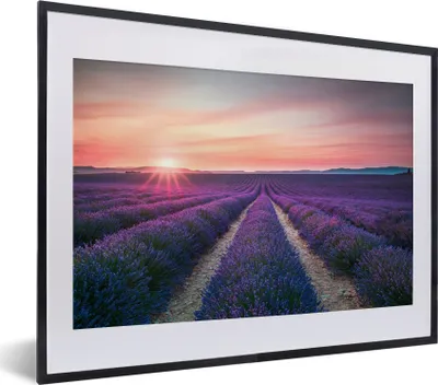 Produktbild von MuchoWow® Gerahmtes Poster Lavendel - Lila - Blumen - Himmel 40x30 cm - Poster mit Schwarzem Bilderrahmen Wandposter Rahmen Foto Bilder - Bilderrahmen - Poster im Rahmen