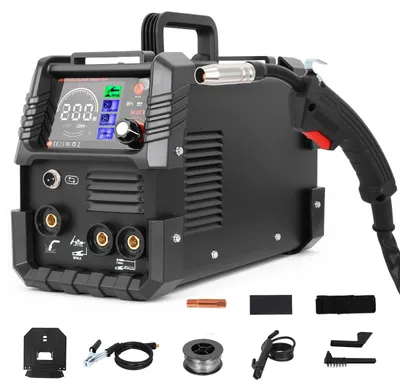 Produktbild von 3-in-1 MIG Schweißgerät - 200 A Kombigerät - Puls MIG - Gas & Fülldrahtschweißen - MMA/E-Hand & Lift TIG - LCD-Display - Schwarz
