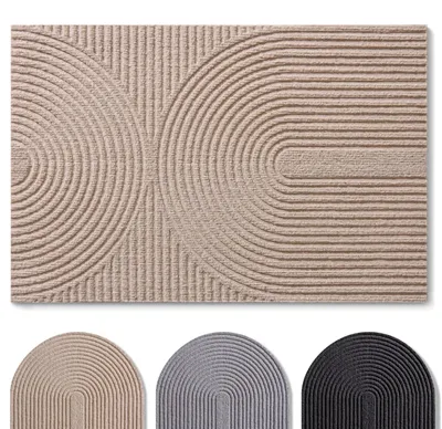 Zdjęcie produktu dla Wycieraczka przy drzwi - 60 x 90 cm - Antypoślizgowa - Beżowa w paski - Do wnętrz i na zewnątrz