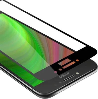 Produktbild von Cadorabo Panzerfolie für Motorola MOTO E4 Schutzfolie in Schwarz Vollbild Folie Tempered Display Schutzglas