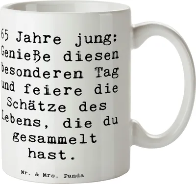 Produktbild von Mr. & Mrs. Panda Teepott Spruch 65. Geburtstag Feiern - Weiß - Geschenk, Lebensfreude, kaffeebecher bedruckt, Teetasse, 65 Jahre jung, Meilenstein, Tasse, Kaffeetasse