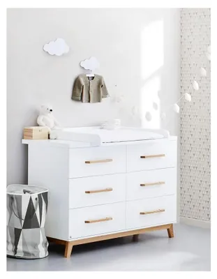 Produktbild von Wickelkommode Babyzimmer 140 cm breit in weiß edelmatt mit Wickelaufsatz, B/H/T: 140/98-105/58-78 cm