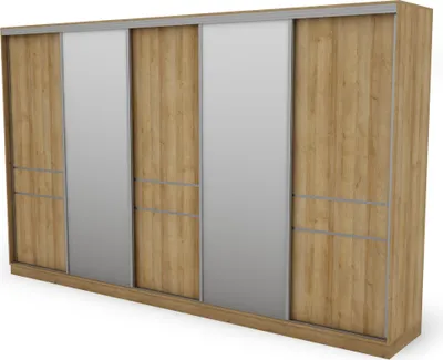 Produktbild von Meblast | Kleiderschrank 5D/360 cm, Riva-Eiche mit 2 Spiegeln (silberne Beschläge), Premium-Beschläge | Natürlich, Elegant