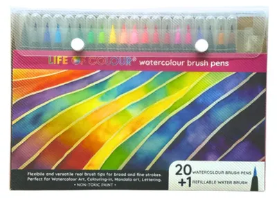 Zdjęcie produktu dla Zestaw kredek akwarelowych Life Of Colour, 20 kolorów, pisaki pędzelkowe, farby akwarelowe