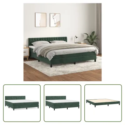 Produktbild von The Living Store Boxspringbett mit Matratze Dunkelgrün 180x200 cm Samt