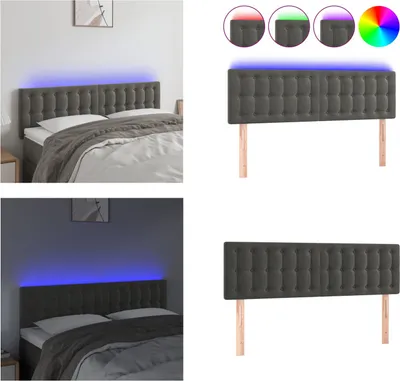 Produktbild von vidaXL LED Kopfteil Dunkelgrau 144x5x78/88 cm Samt - LED Kopfteil - LED Kopfteile - Kopfteil - Bett-Kopfteil