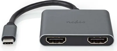 Immagine prodotto di Adattatore USB-C Nedis - 2 in 1 - USB 3.2 Gen 1 - USB-C maschio - 2x HDMI - 4K@30Hz - 0,10 m - Rotondo - Nichelato - PVC - Nero - Scatola