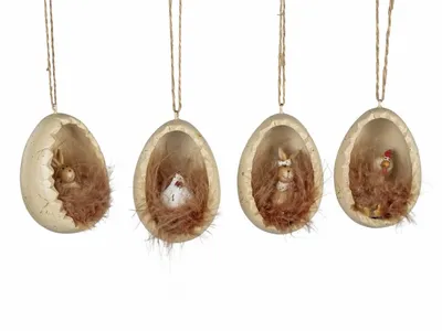 Produktbild von Geschenke und Dekoration zu Ostern- 1 Stueck von 4 lustiger Hase im Ei 7cm Osterhase creme-braun