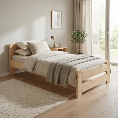 Image de Lit simple 90x200 cm pin massif – cadre de lit en bois naturel, structure solide