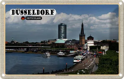 Produktbild von vianmo Blechschild 20x30 cm Düsseldorf Rheinuferpromenade Bildmotiv Reisemotiv Abenteuer Reisen Urlaub