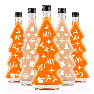 Zdjęcie produktu dla SUPERBUTELKI - Zestaw 5 sztuk - Butelka szklana Choinka 500 ml TRWAŁE, BIAŁE NADRUKI ŚWIĄTECZNE na nalewki, syrop, likier - MIX WZORÓW