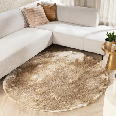 Produktbild von Volero - Hochflor Teppich Rund - Glorious Champagner Creme - Ø 160 cm - Wohnzimmer, Esszimmer, Schlafzimmer - Industrielle, Modern, Skandinavisch