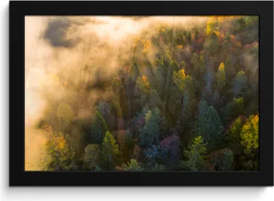 Produktbild von MuchoWow® MuchoWow® Gerahmtes Poster Wald - Nebel - Sonnenuntergang 30x20 cm - Poster mit zchwarzem Bilderrahmen - Kunstdruck - Bild-Poster