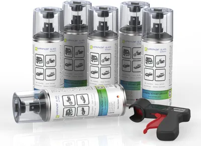 Produktbild von 6x AUPROTEC Lackspray Schwarz glänzend + Pistolengriff AUPROPAINT Sprühlack 400ml