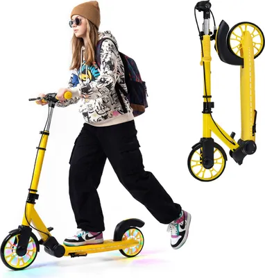 Produktbild von COSTWAY Scooter Roller klappbar, Tretroller 3-Fach höhenverstellbar mit 2 leuchtenden Rädern&Ständer, Cityroller Aluminium, Kickscooter 100kg Belastbar