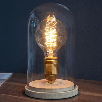 Produktbild von Beistelllampe klein Ø 15 x (H) 20 cm Tischleuchte E27 Holz Glas Tischlampe Wohnzimmer