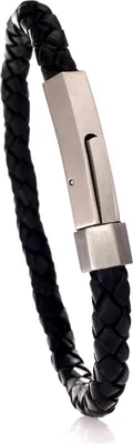 Produktbild von Herren Schwarzes Leder Armband mit Edelstahl Verschluss Matt - SB8542 - 22.0 Zentimeter