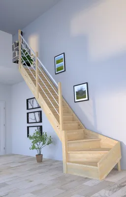 Produktbild von Holztreppe Korfu 1/4 gewendelter Ausführung links-Holz-Edelstahl Geländer weiß-links-mit Setzstufen
