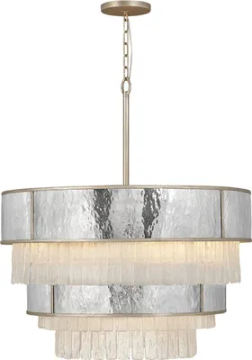 Produktbild von Hängelampe E14 Ø 81,3 cm rund H: max. 409,4 cm in Creme-Gold Edelstahl Modern Kristall Pendelleuchte