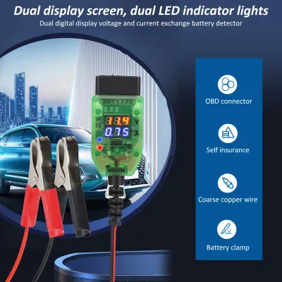 Image de Testeur de batterie automobile double : tension et courant numériques, connecteur OBD, voyant LED, isolation élevée, protection des données de l'ECU, pour le remplacement de la batterie de voiture (12 V)