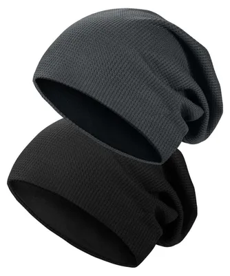 Produktbild von Strickmützen 2er Set für Herren und Damen, Uni Slouch Beanie, Elastisch, Schwarz & Grau