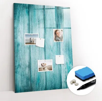 Produktbild von Magnetpinnwand Memoboard - Zubehörsatz - Schwarzer Marker + Schwamm + Magnete - 70 x 100 cm - Blaues Holz