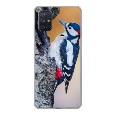 Produktbild von MuchoWow® Handyhülle Schutzhülle Hülle für Samsung Galaxy A71 Nahaufnahme eines Buntspechts auf einem Baumstamm Silikon Softcase Handy Hülle - Kartenbesitzer