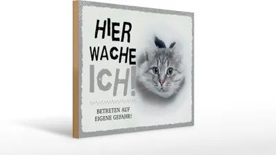 Produktbild von Holzschild Hinweis Katze hier wache ich eigene Gefahr, 40 x 30 cm, Holzschilder Tiere Achtung