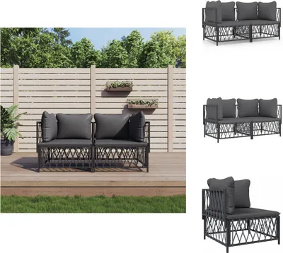 Produktbild von vidaXL 2-tlg. Garten-Lounge-Set mit Kissen Anthrazit Stahl - Gartenmöbel-Sets