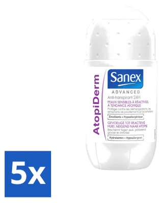 Obrázek produktu pro 5 kusů deodorantu Sanex Advanced Atopiderm pro citlivou pokožku, roll-on, 50 ml - výhodná balení