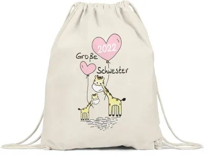 Produktbild von Ich werde Große Schwester 2022 Turnbeutel Gymsack Schwangerschaft Verkündung Geburt Big Sister Geschenk Giraffe
